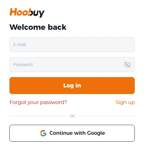 Hoobuy login panel with email, password, password-reset and Google sign-in options